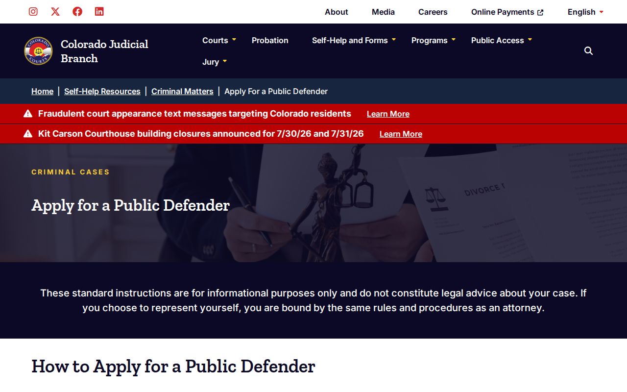 Gilpin County Clerk of Court public defender application source