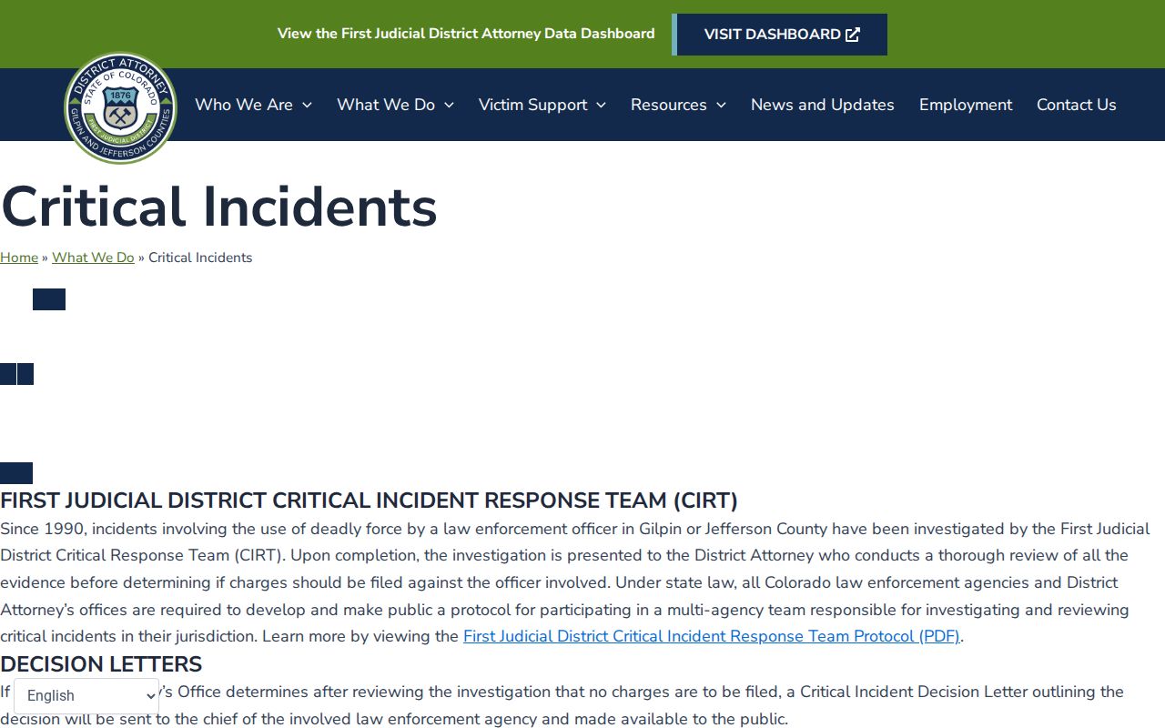 Gilpin County arrest records First Judicial District critical incidents
