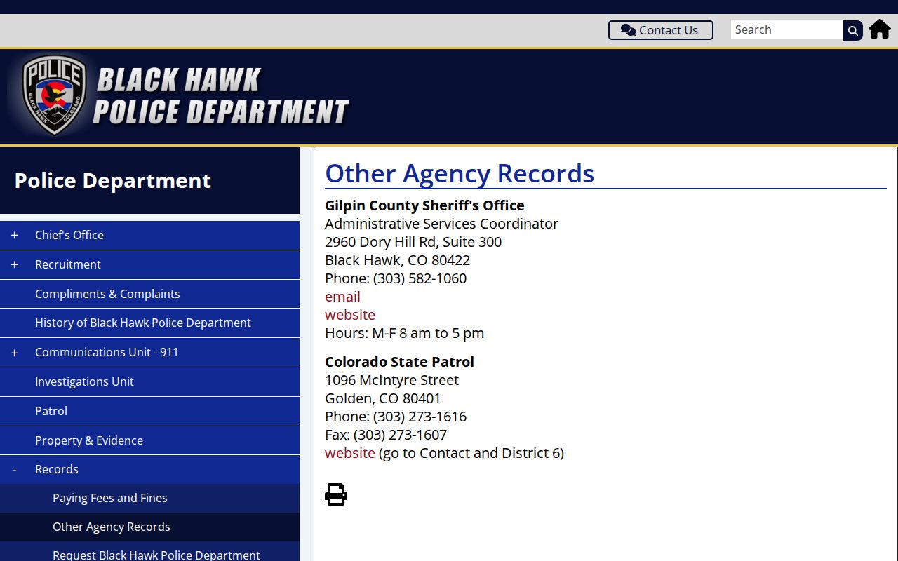 Gilpin County arrest records sheriff records contact