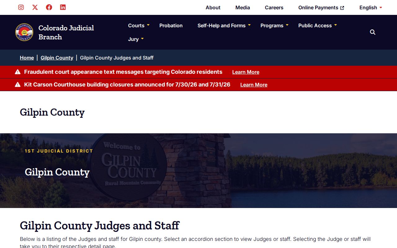 Gilpin County court dockets judges and staff