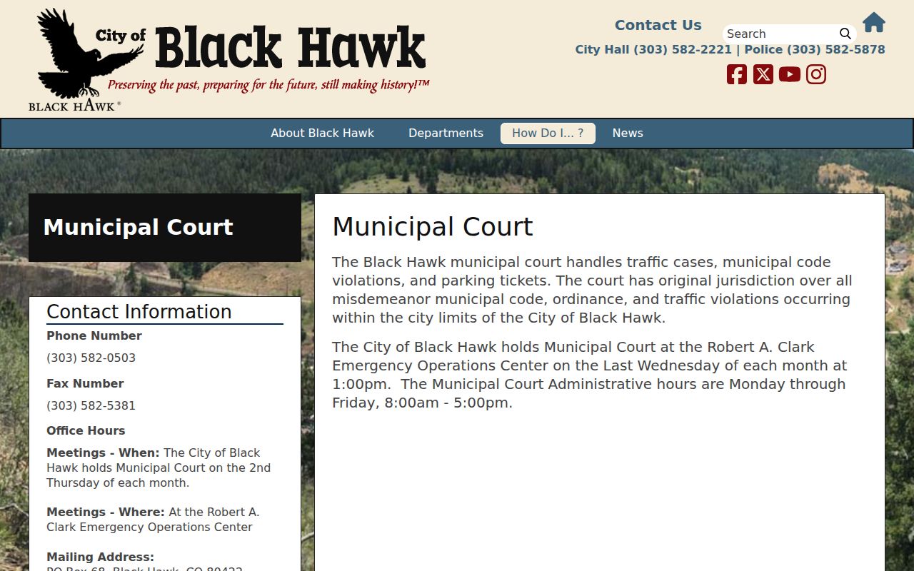 Gilpin County traffic court records Black Hawk Municipal Court