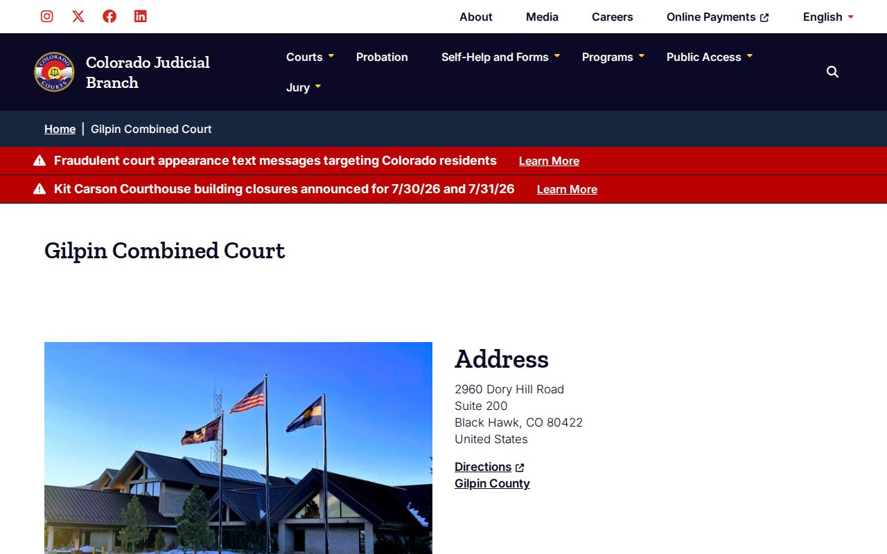 Gilpin County Court records official combined court page