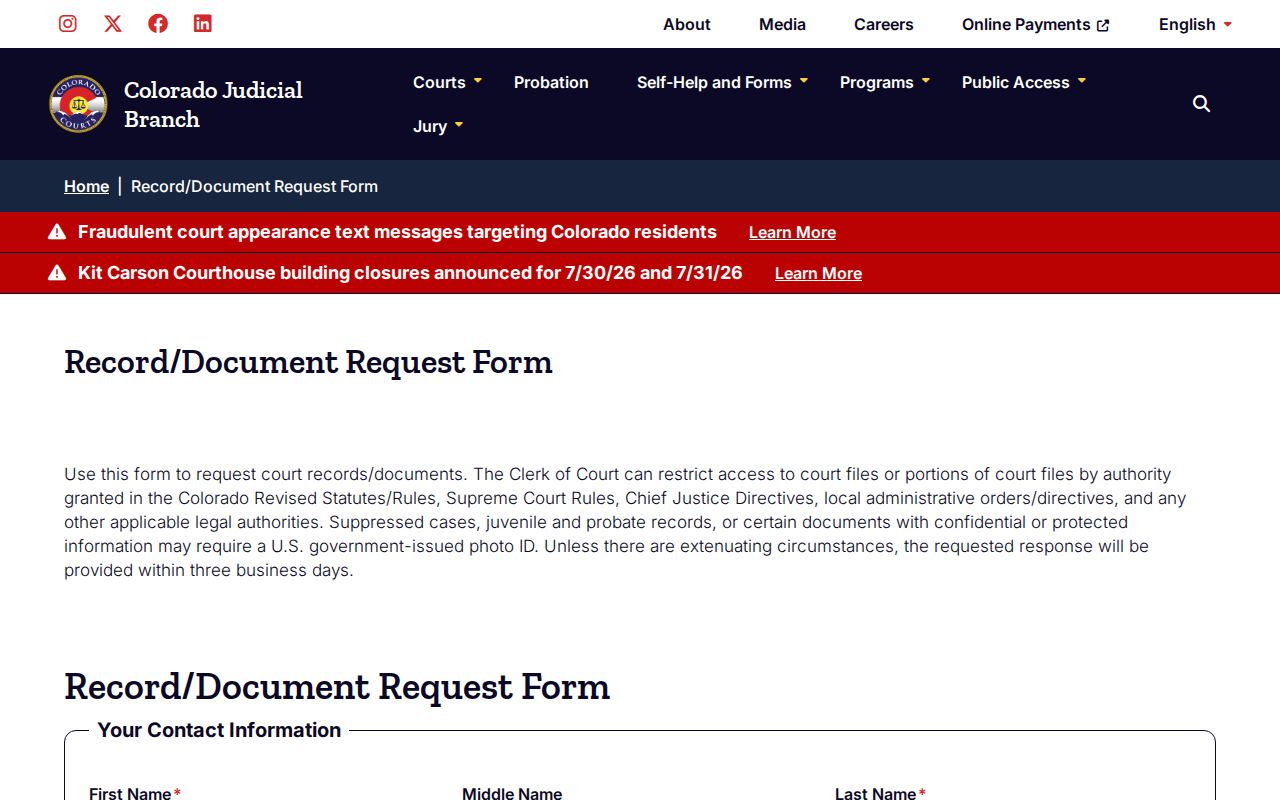 Gilpin County Court records request form