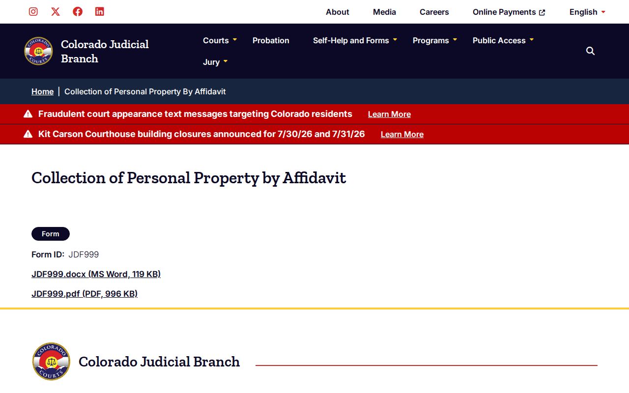 Gilpin County probate records Colorado small estate affidavit page