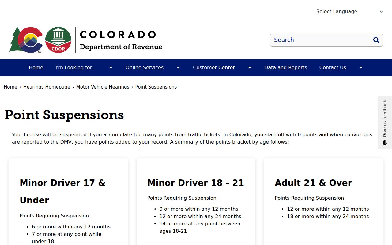 Gilpin County traffic court records Colorado point suspensions